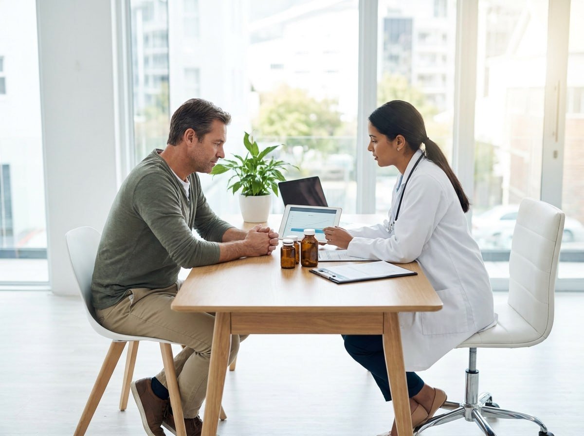 Consulta médica para avaliar exames e suplementação